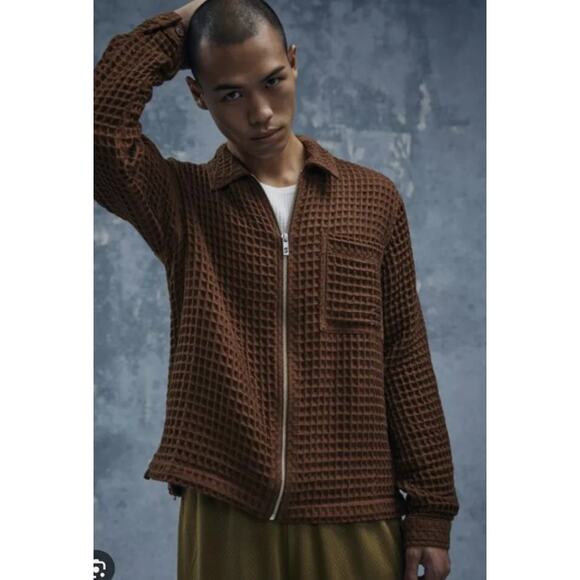 Urban Outfitters Standard Cloth Waffle Knit Zip Shirt Peach Men's XXL NWT FLAW - Picture 10 of 10